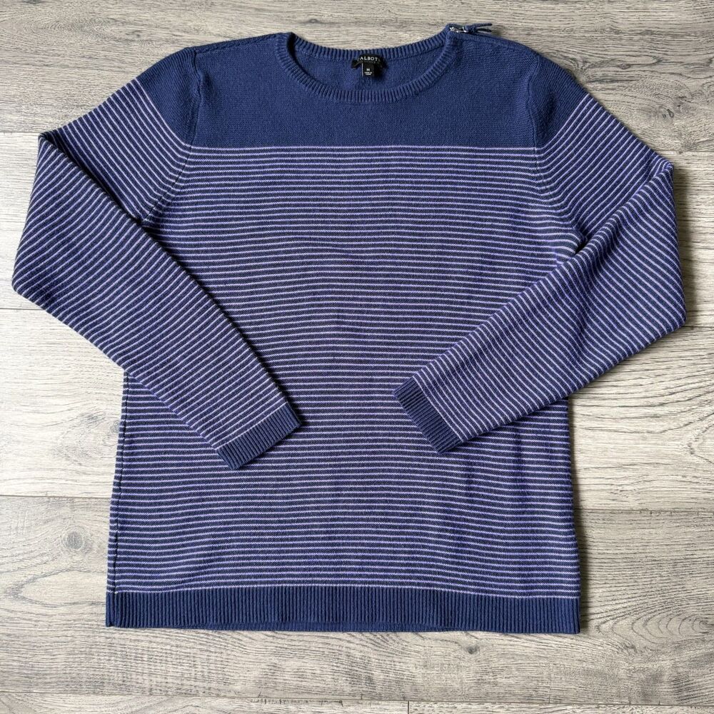 Talbots Women's Business Casual Navy & Lavender Striped Knit Sweater Size Medium